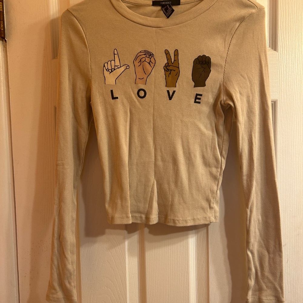 Forever 21 Taupe Ribbed Long Sleeve Top